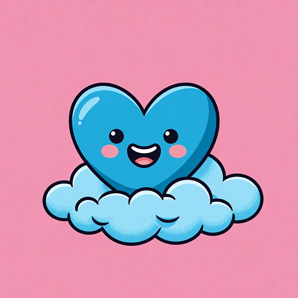 Smiling Blue Heart on Cloud Smiling Blue Heart on Cloud