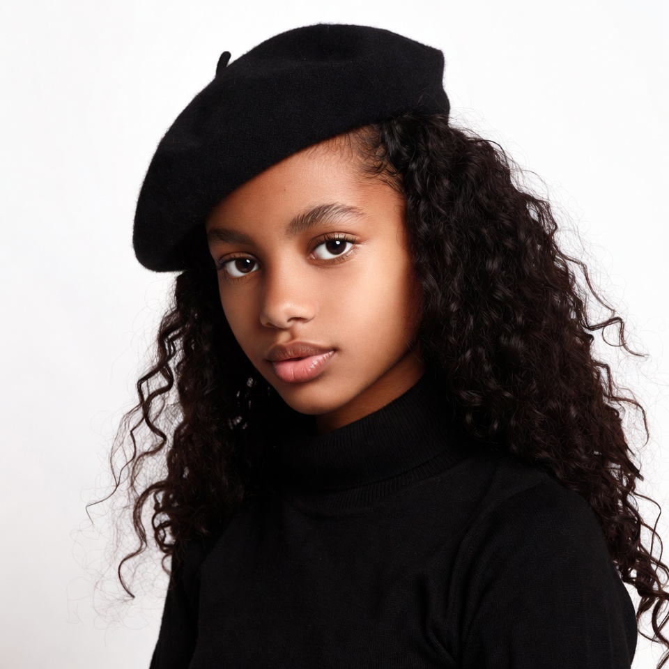 Black girl wearing beret and turtleneck Black girl wearing beret and turtleneck