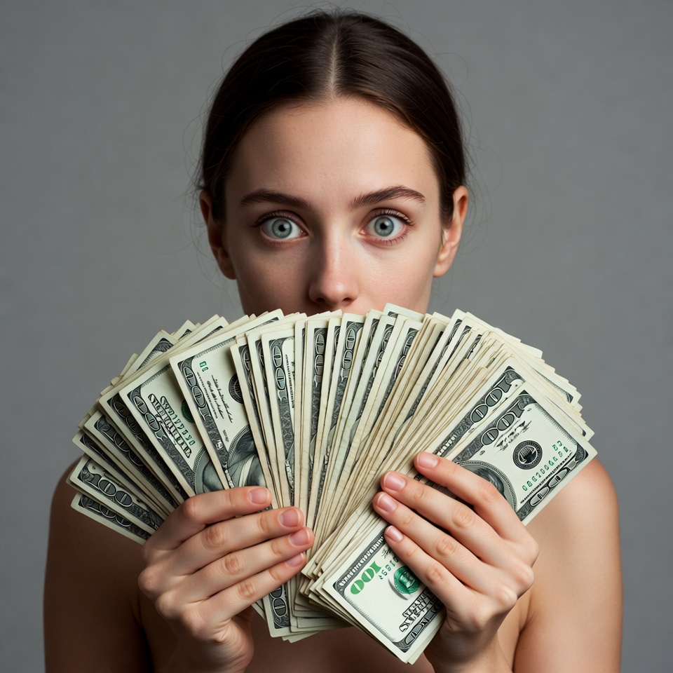 Woman holding fan of cash Woman holding fan of cash