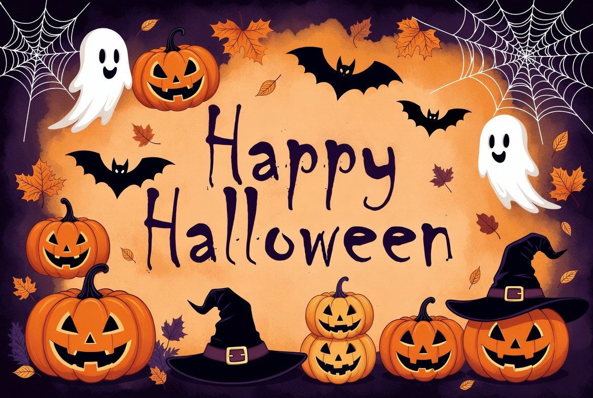 Happy Halloween Illustration with Pumpkins Happy Halloween Illustration with Pumpkins