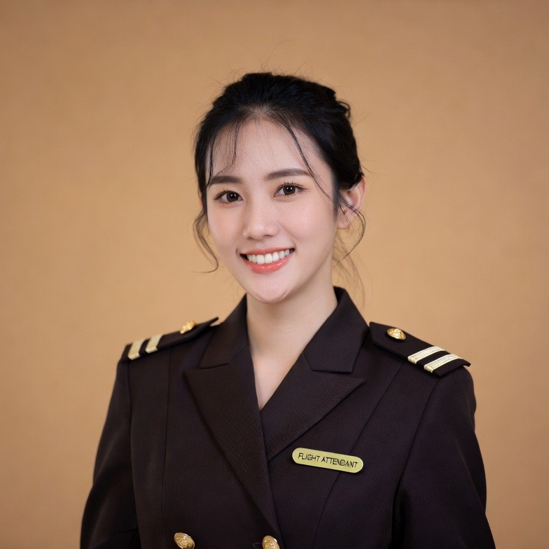 Asian flight attendant smiling Asian flight attendant smiling