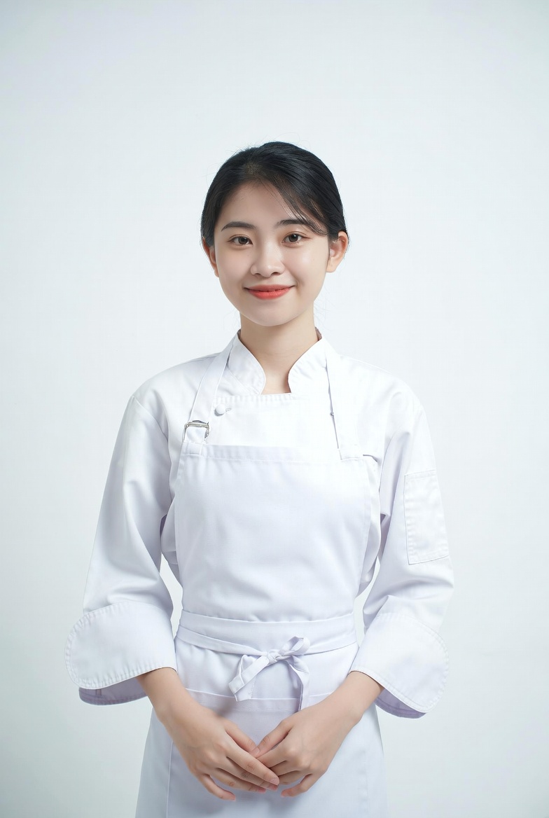 Asian woman in white chef uniform Asian woman in white chef uniform