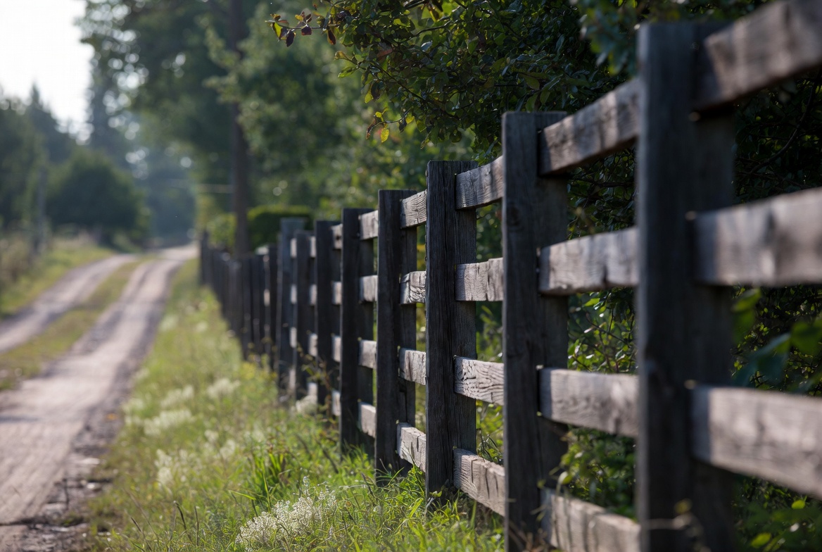 Wooden fence along rural dirt path Wooden fence along rural dirt path