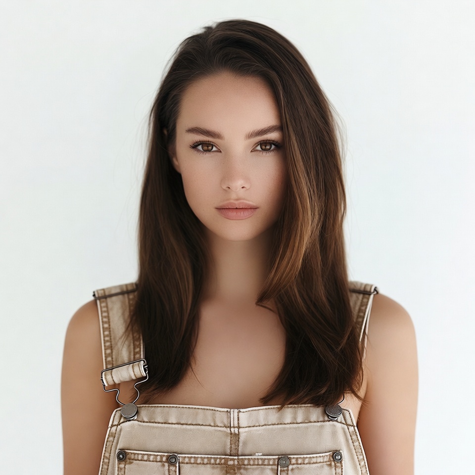 Woman in beige overalls portrait Woman in beige overalls portrait