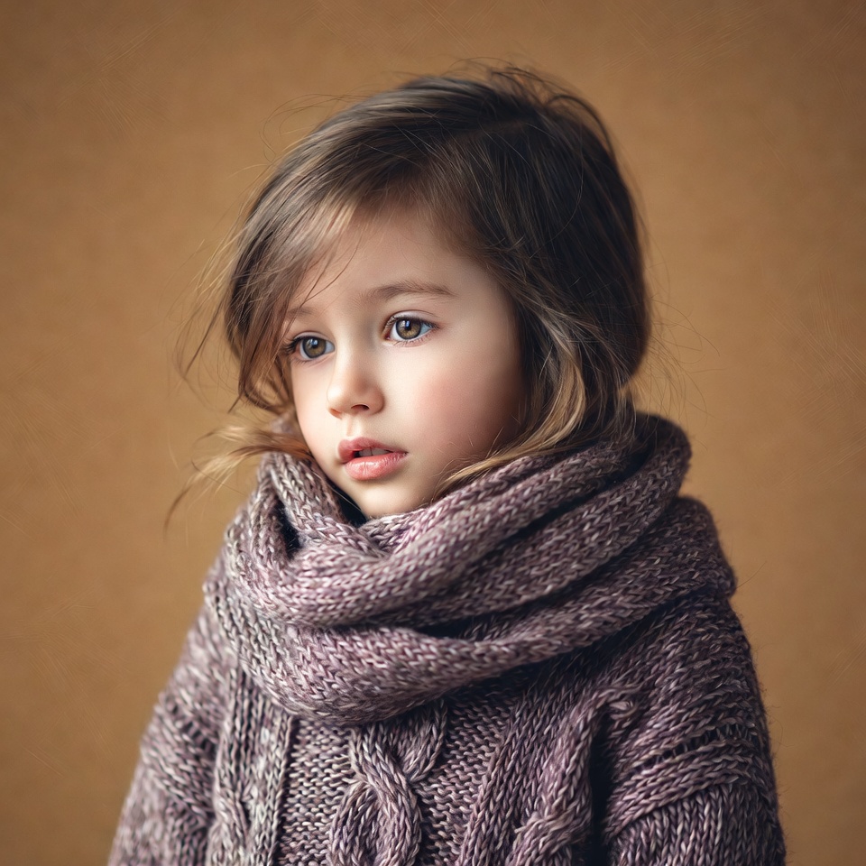Girl in purple knitted sweater scarf Girl in purple knitted sweater scarf