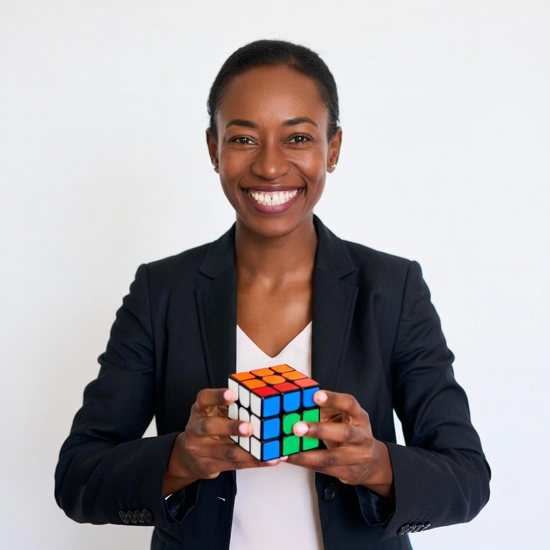 African-American woman holding Rubik's cube African-American woman holding Rubik's cube