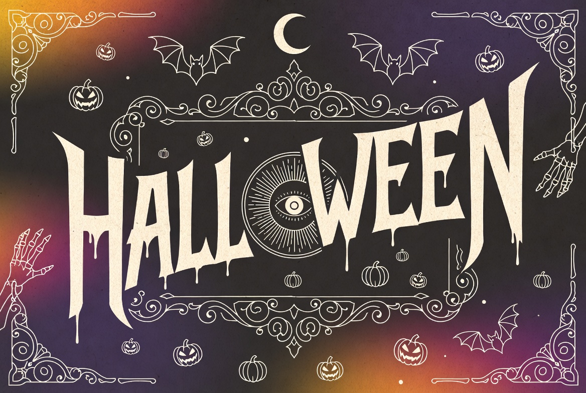 Halloween Text with Bats Pumpkins Halloween Text with Bats Pumpkins