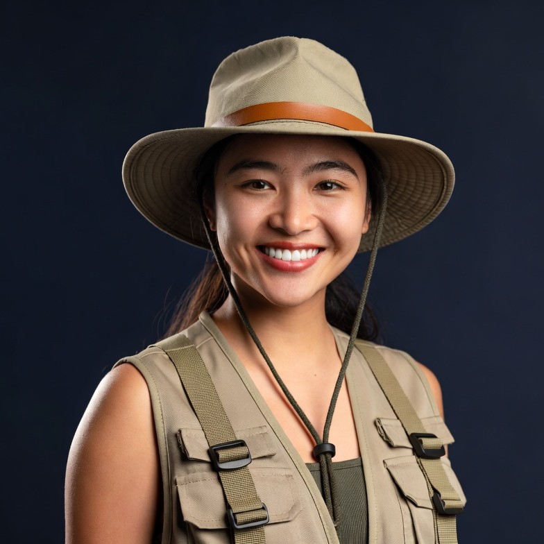 Asian woman in safari hat and vest Asian woman in safari hat and vest