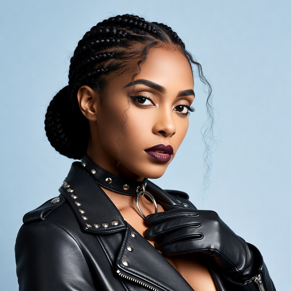 African-American woman in leather jacket African-American woman in leather jacket