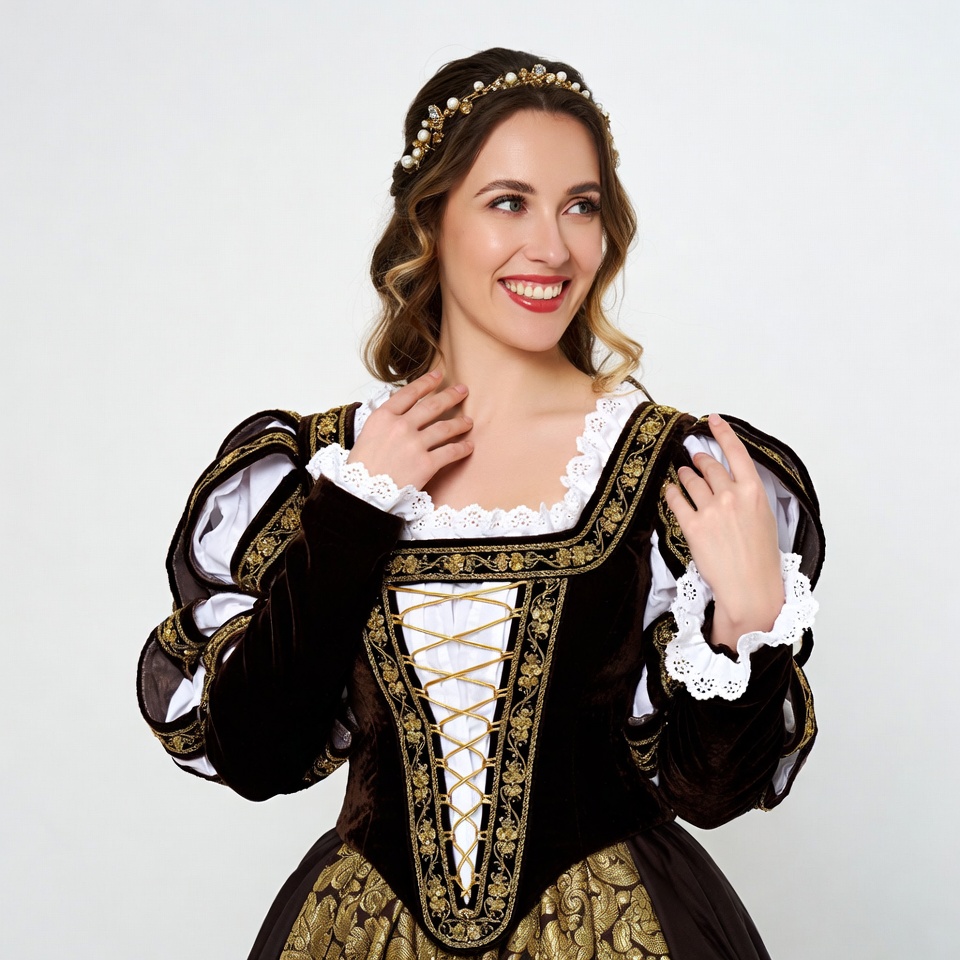 Woman in Renaissance gown smiling Woman in Renaissance gown smiling