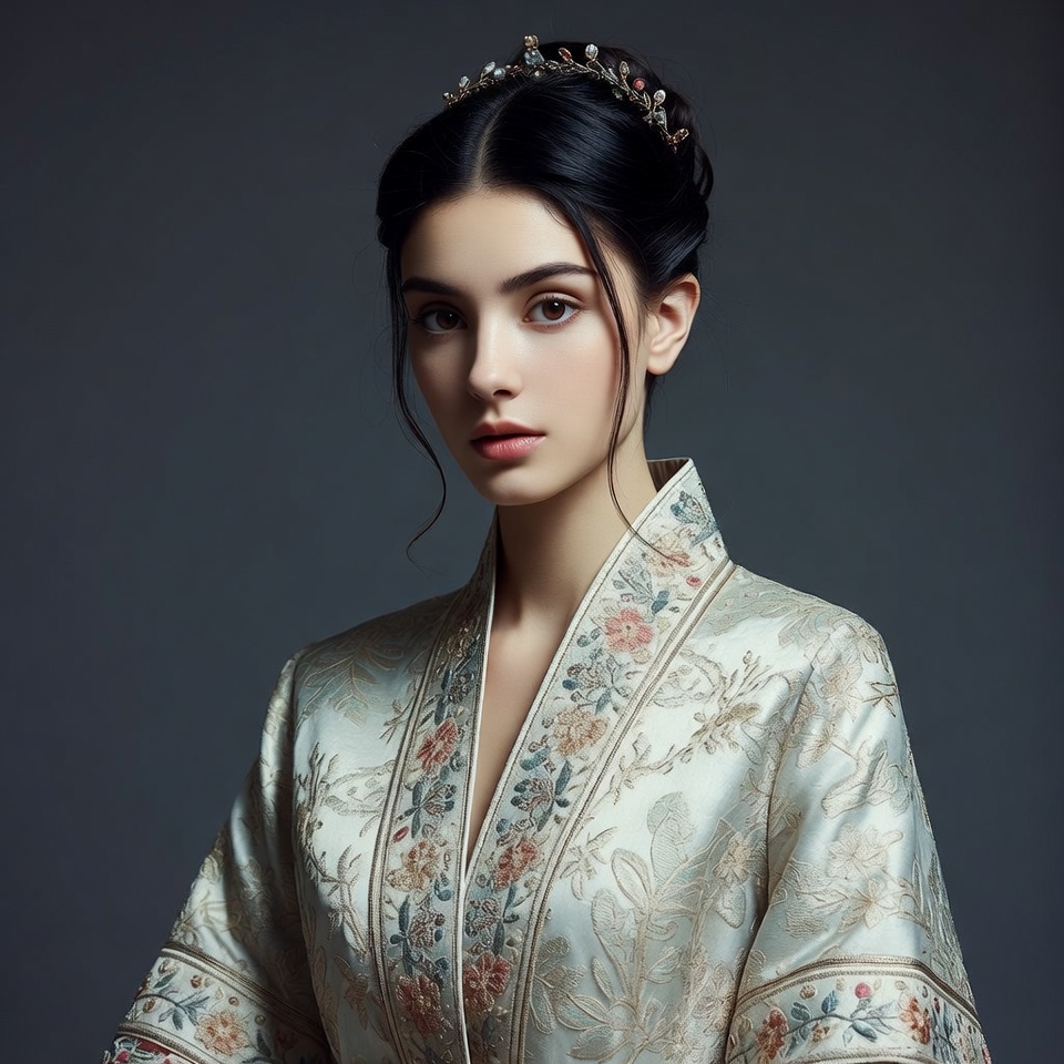 Woman in embroidered silk robe Woman in embroidered silk robe