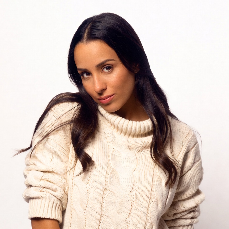 Woman in white turtleneck sweater Woman in white turtleneck sweater