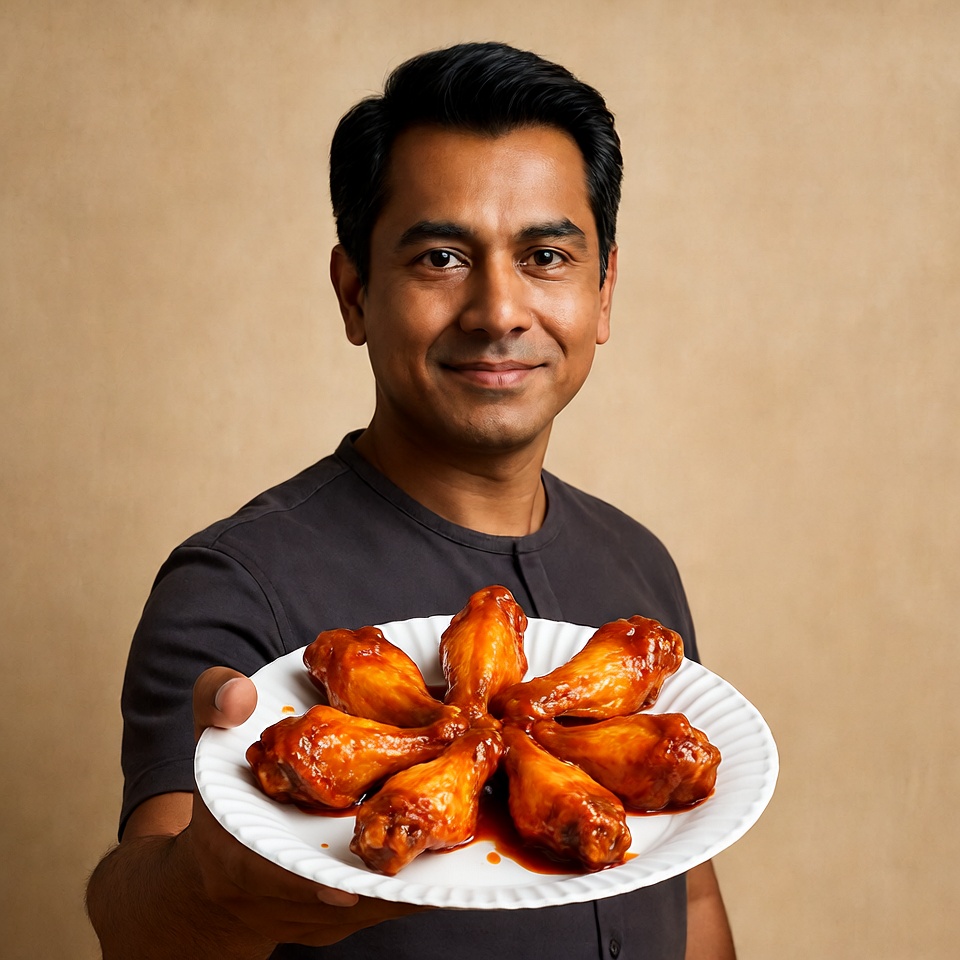 Man holding plate of buffalo wings Man holding plate of buffalo wings