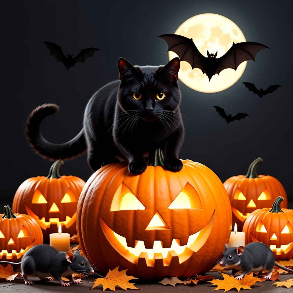 Black Cat on Halloween Pumpkin Black Cat on Halloween Pumpkin