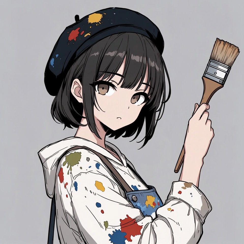 Anime girl holding paintbrush Anime girl holding paintbrush