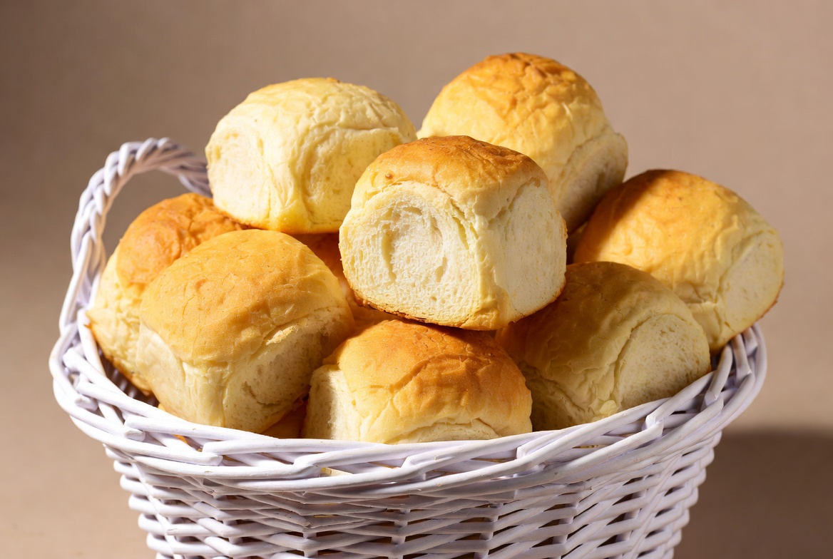 Fresh Dinner Rolls in White Basket Fresh Dinner Rolls in White Basket