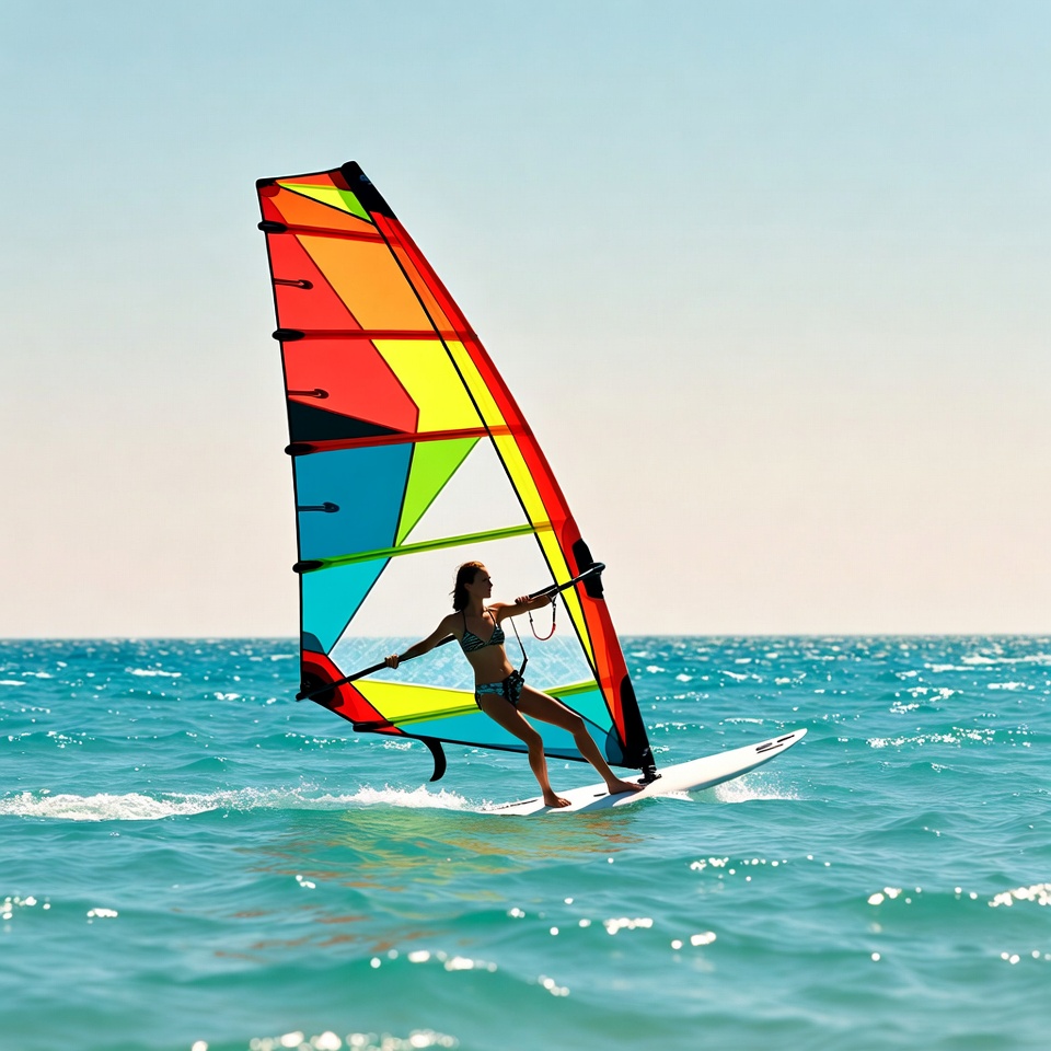Woman windsurfing on ocean waves Woman windsurfing on ocean waves