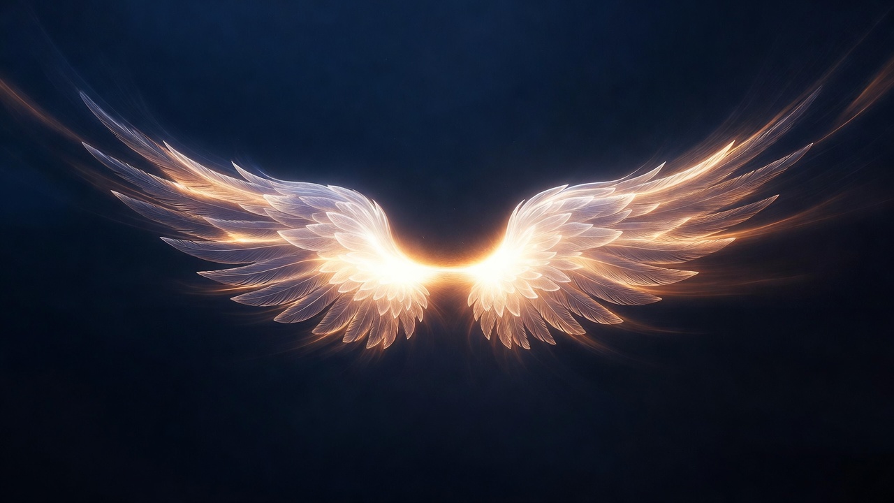 Glowing Angel Wings on Dark Background Glowing Angel Wings on Dark Background