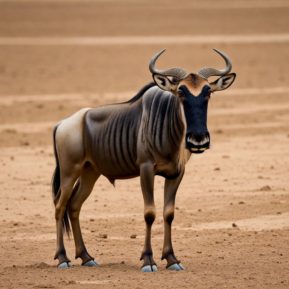Gnu standing on sandy plain Gnu standing on sandy plain