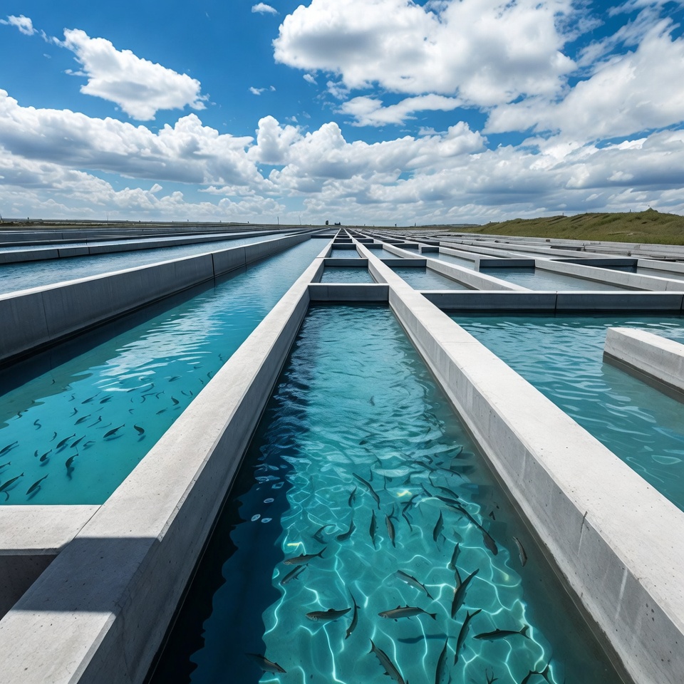 Fish in concrete aquaculture tanks Fish in concrete aquaculture tanks
