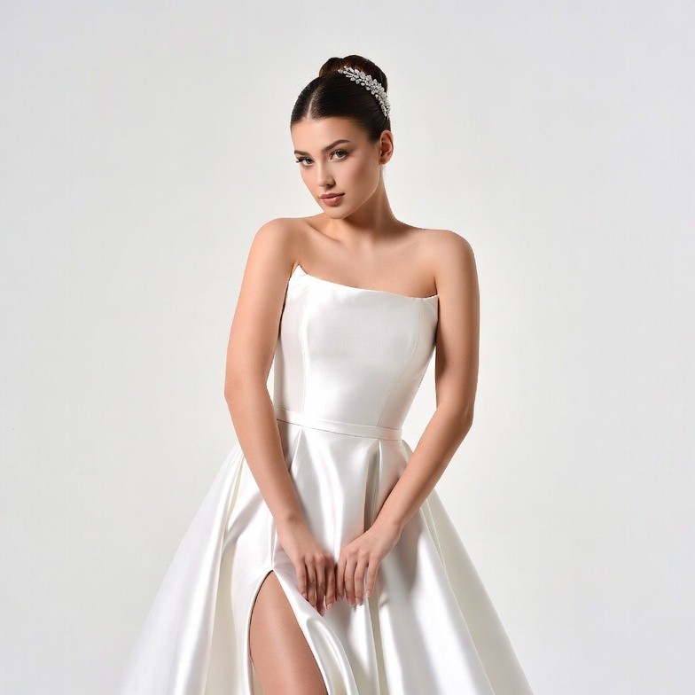 Woman in white satin wedding gown Woman in white satin wedding gown
