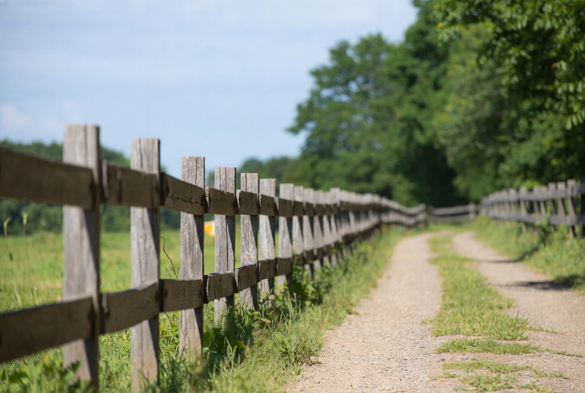 Wooden fence along rural path Wooden fence along rural path