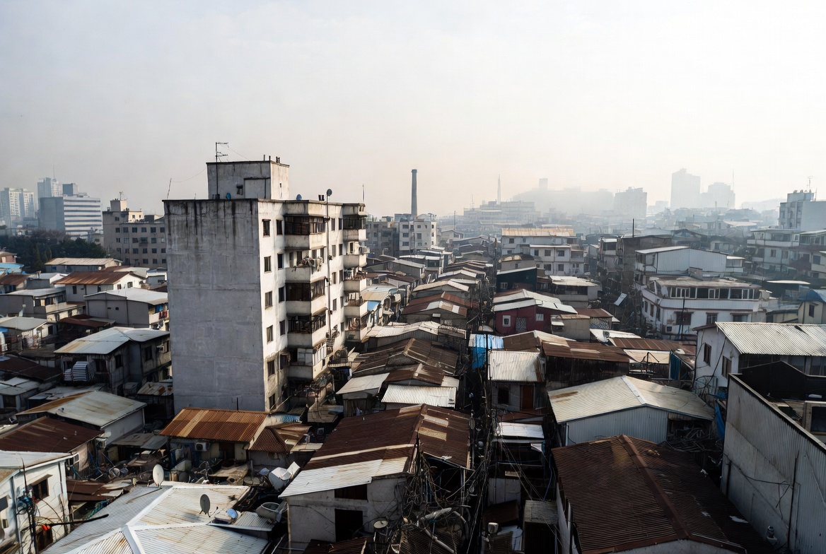 Aerial view of dense urban slum Aerial view of dense urban slum