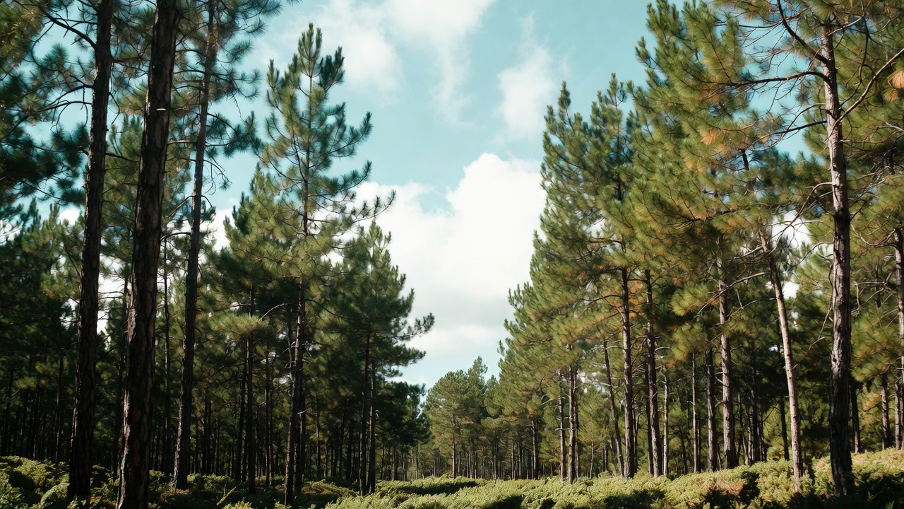 Pine Forest Path with Blue Sky Pine Forest Path with Blue Sky
