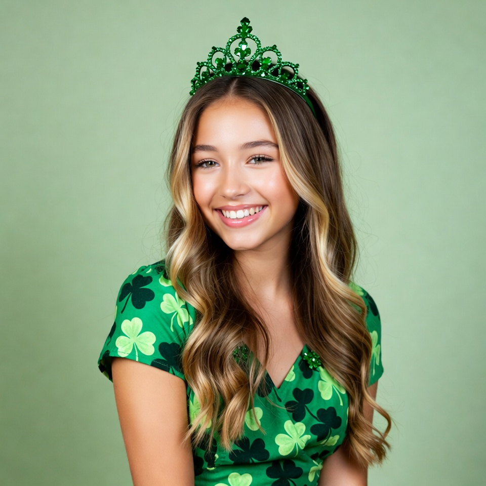 Girl wearing green shamrock crown Girl wearing green shamrock crown