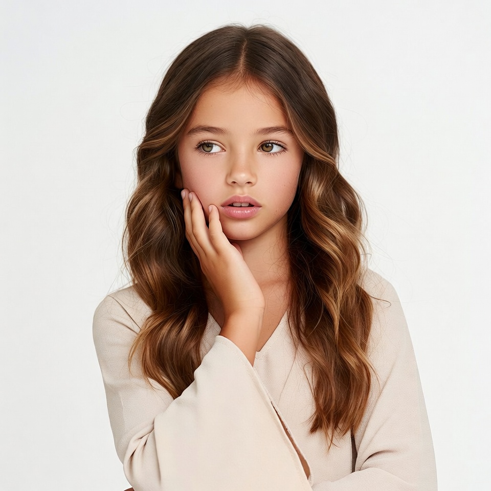 Young girl touching cheek with hand Young girl touching cheek with hand