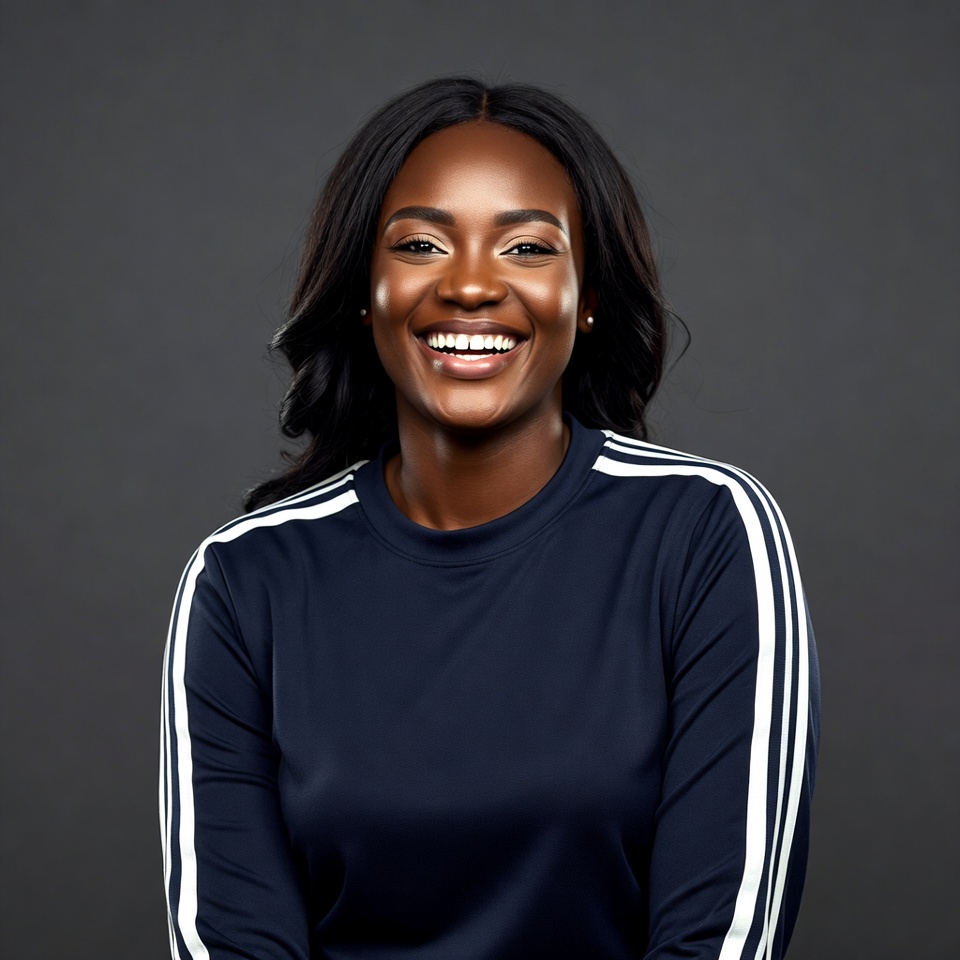Smiling African-American woman in tracksuit Smiling African-American woman in tracksuit