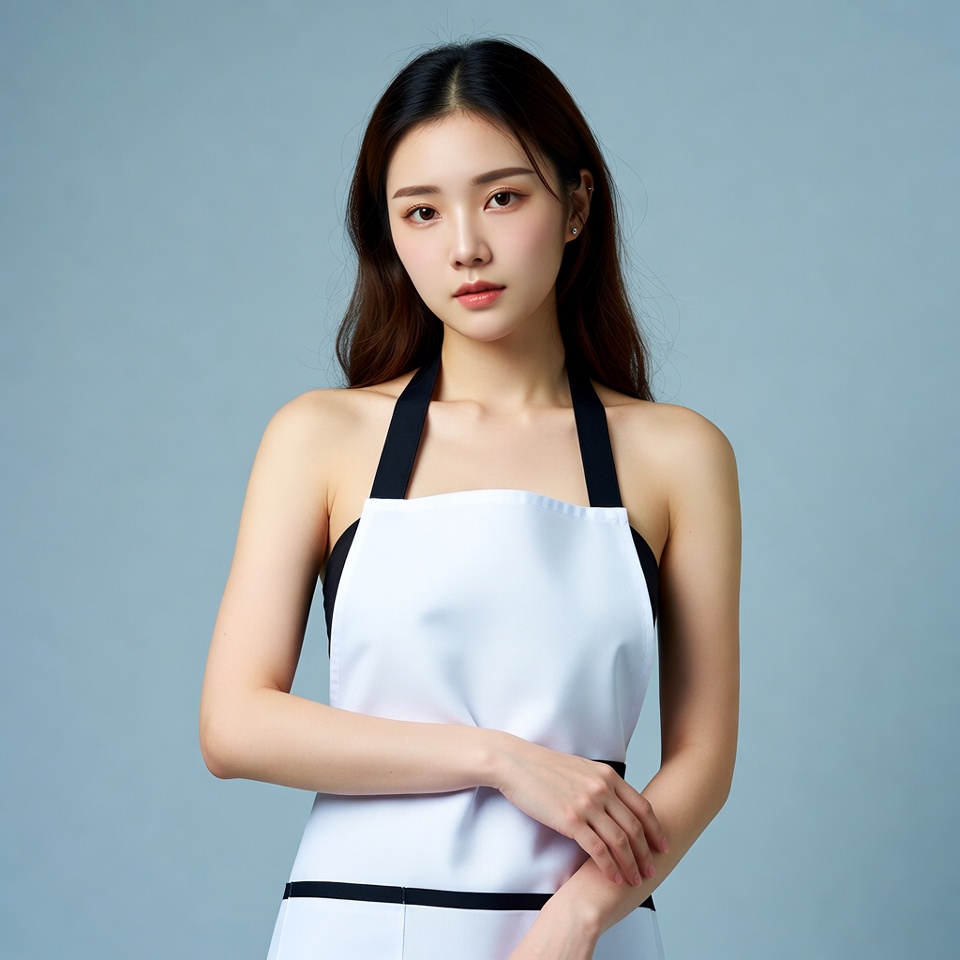 Asian woman wearing white apron Asian woman wearing white apron