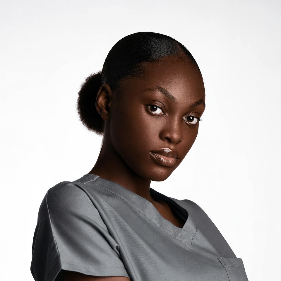 African-American woman in gray scrubs African-American woman in gray scrubs