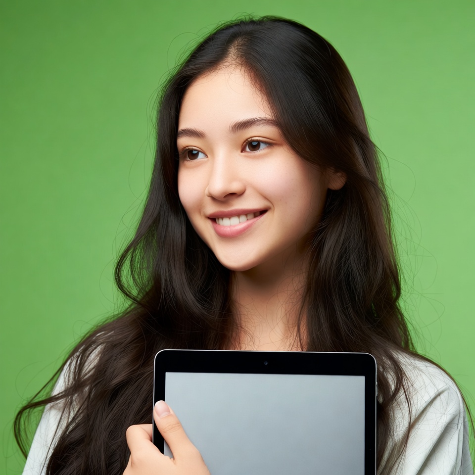Asian woman holding tablet Asian woman holding tablet