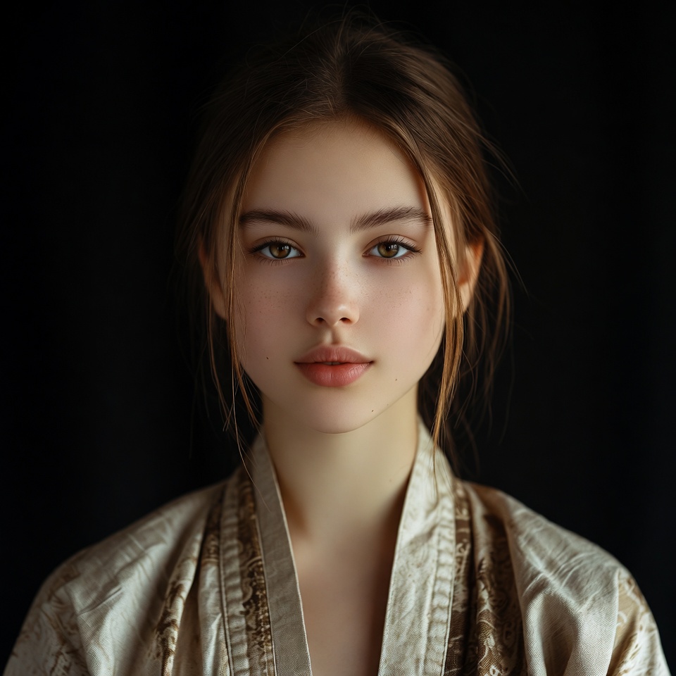 Young woman in beige kimono Young woman in beige kimono