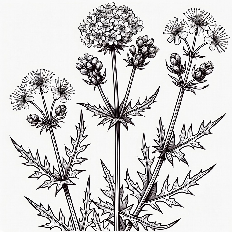 Black and White Yarrow Flowers Illustration Black and White Yarrow Flowers Illustration