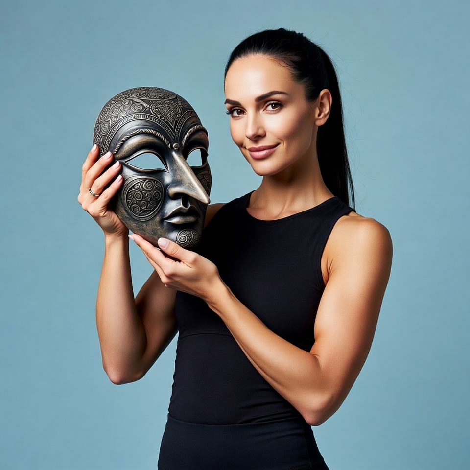 Woman holding ornate mask Woman holding ornate mask