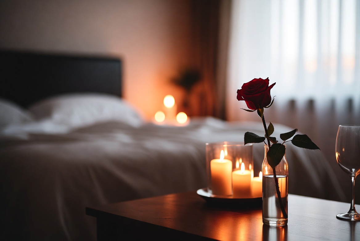 Red Rose in Vase with Candles Red Rose in Vase with Candles