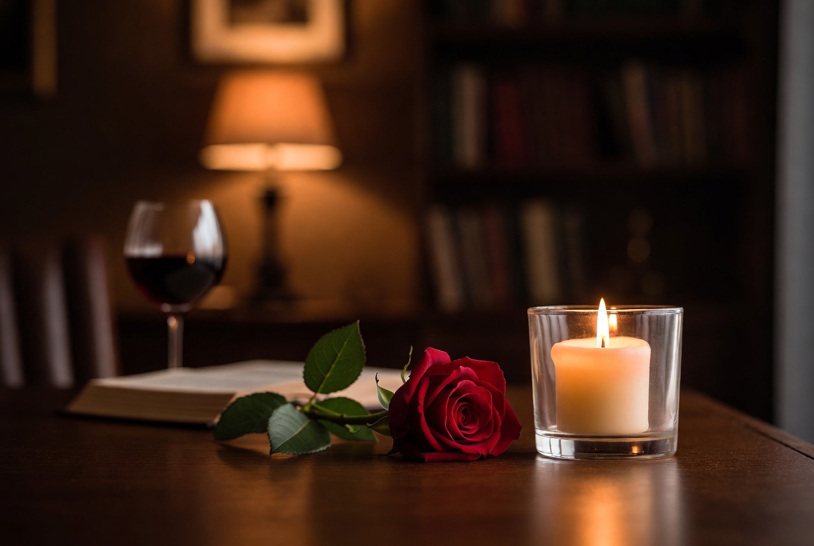 Red Rose with Wine and Candle Red Rose with Wine and Candle