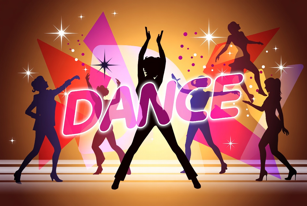 Silhouette Women Dancing with Dance Text Silhouette Women Dancing with Dance Text