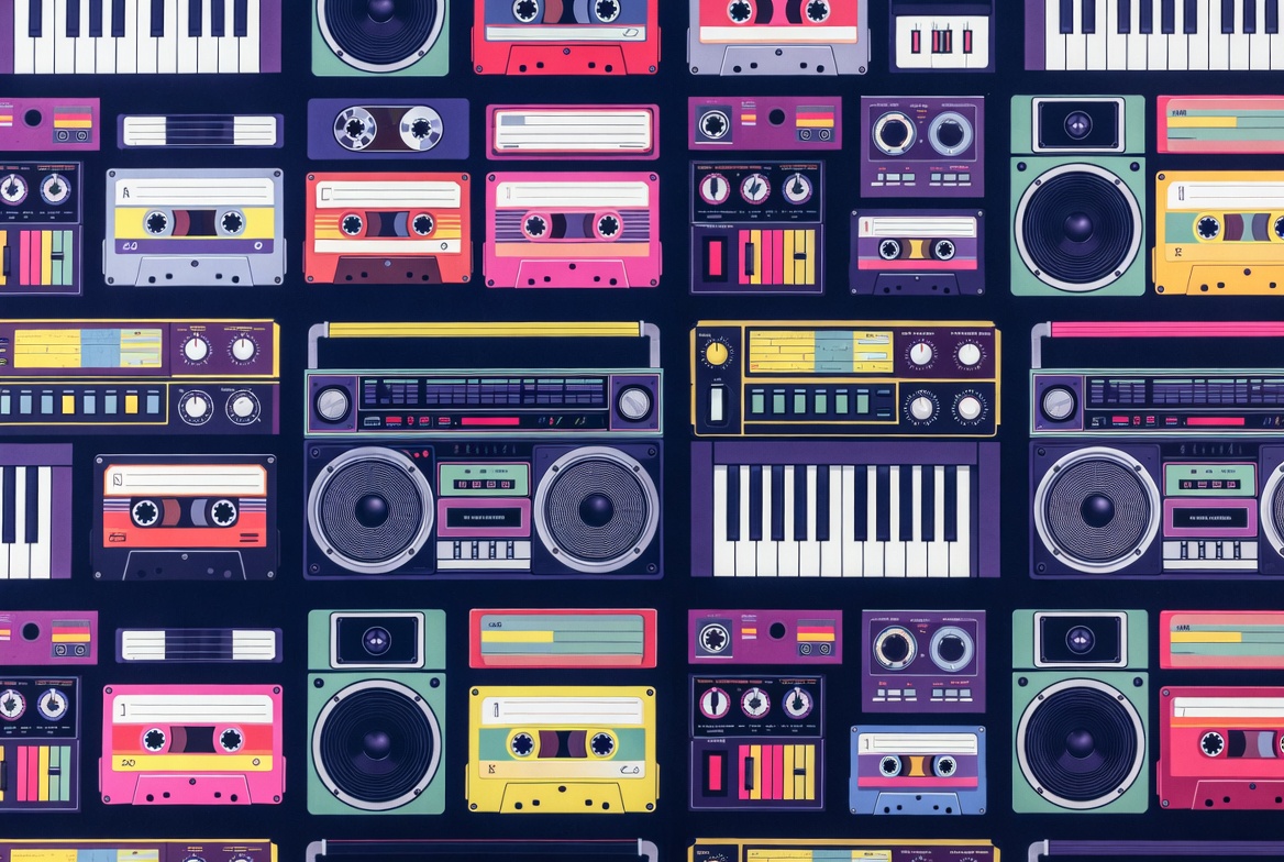 Retro Cassette Tape Boombox Pattern Retro Cassette Tape Boombox Pattern