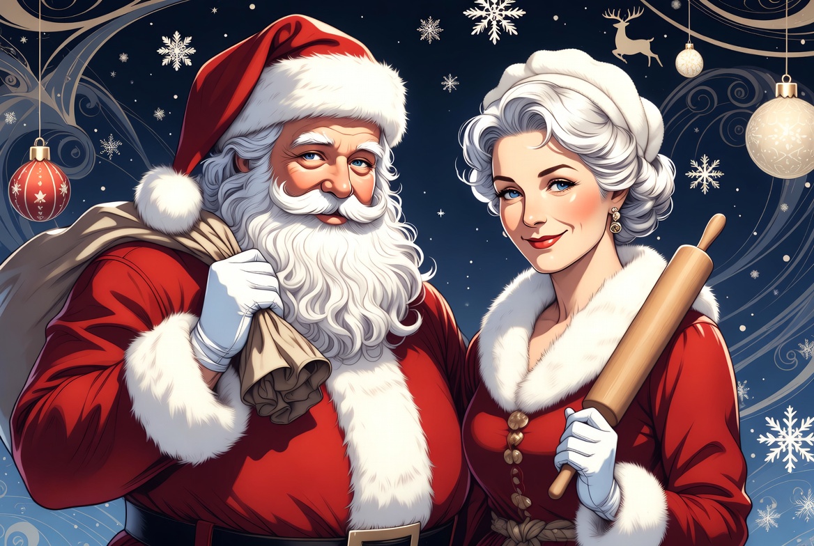 Santa Claus and Mrs. Claus with Rolling Pin Santa Claus and Mrs. Claus with Rolling Pin