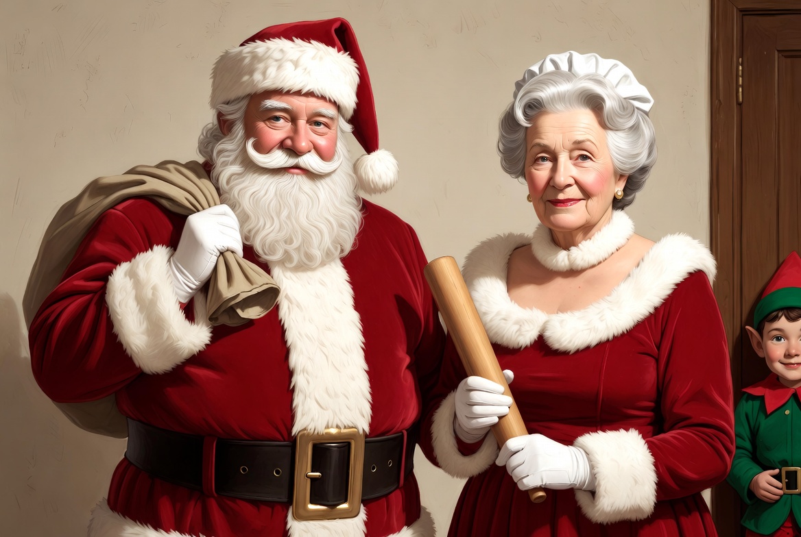 Santa Claus Mrs Claus and Elf Together Santa Claus Mrs Claus and Elf Together