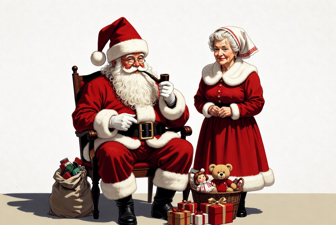 Santa Claus and Mrs. Claus with gifts Santa Claus and Mrs. Claus with gifts
