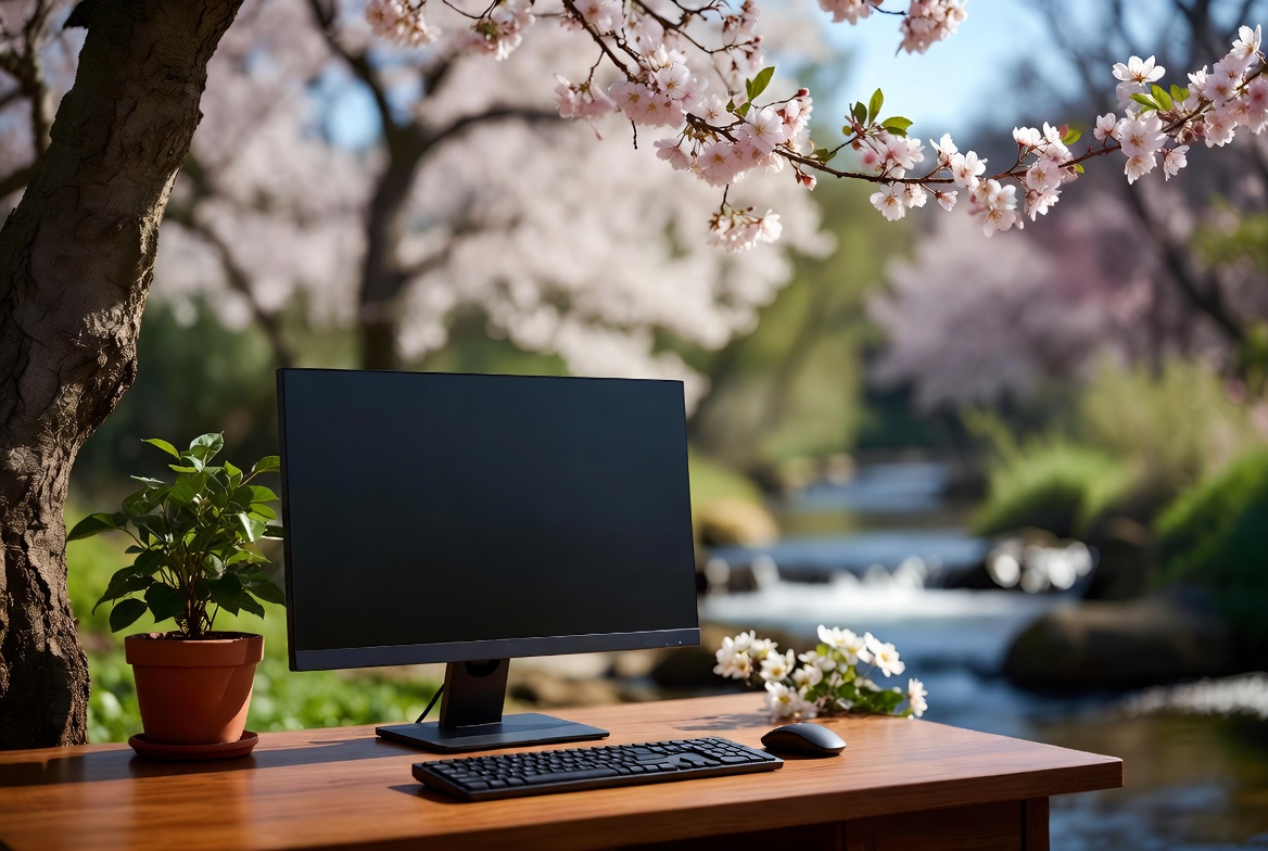 Laptop Desk Under Cherry Blossom Trees Laptop Desk Under Cherry Blossom Trees