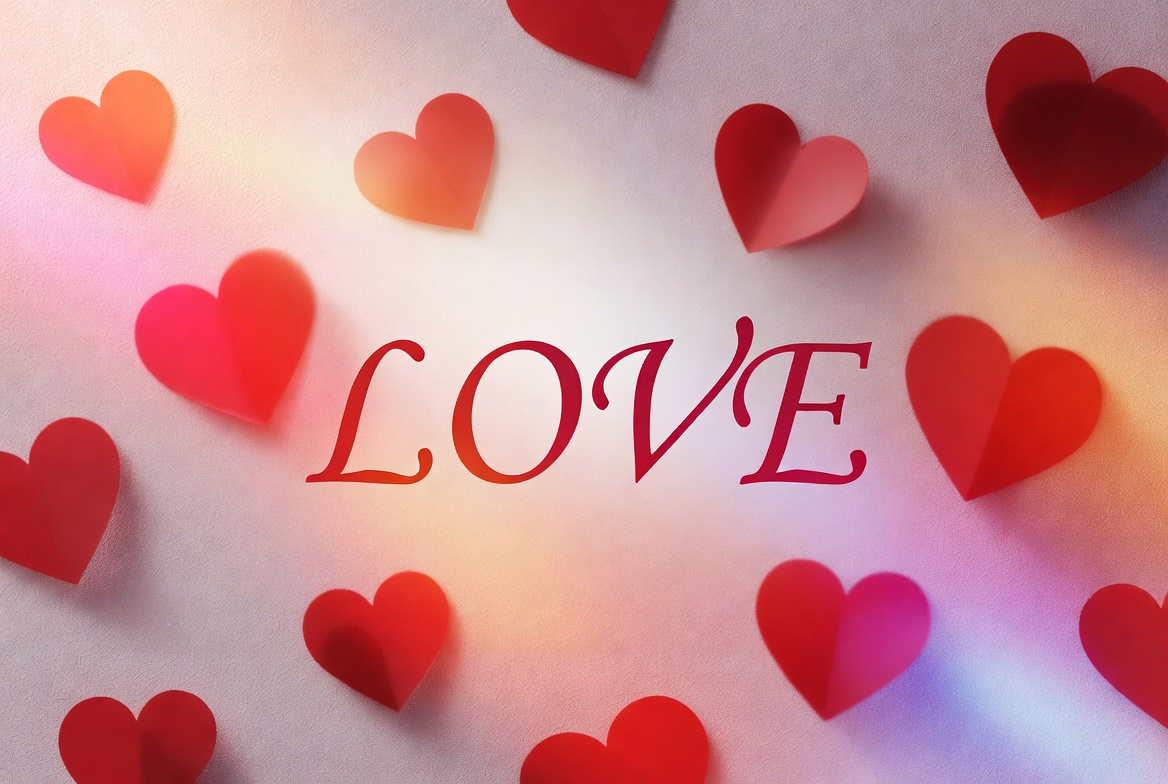 LOVE Text with Red Paper Hearts LOVE Text with Red Paper Hearts