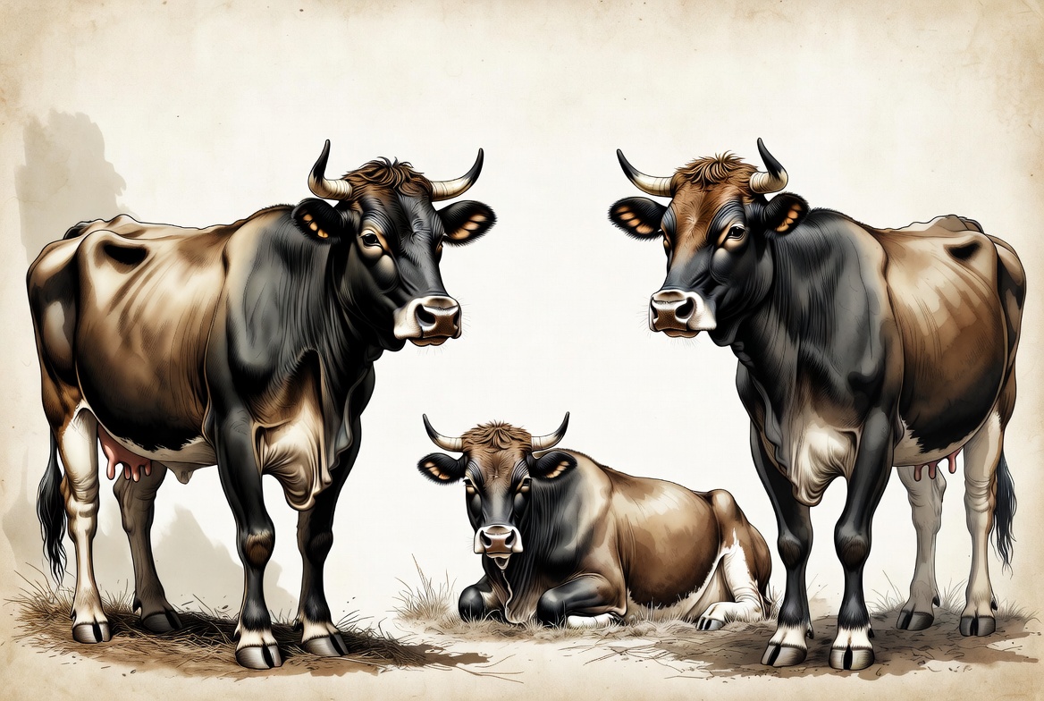 Three Brown Cows Illustration Three Brown Cows Illustration