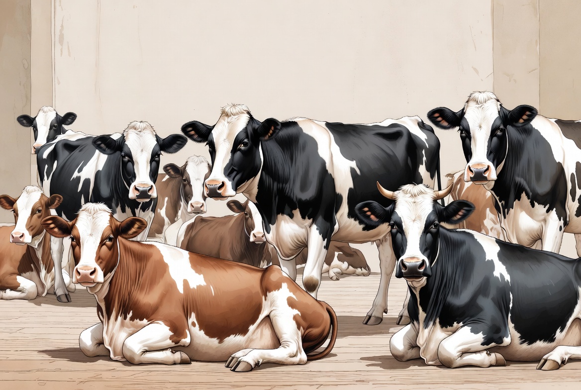 Group of Holstein Cows Illustration Group of Holstein Cows Illustration