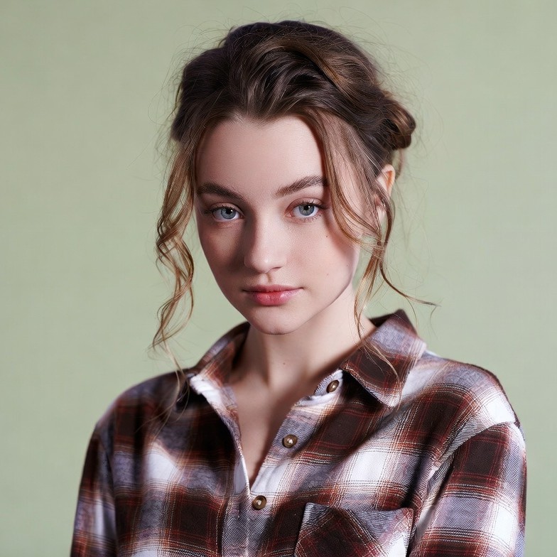 Young woman in plaid shirt Young woman in plaid shirt