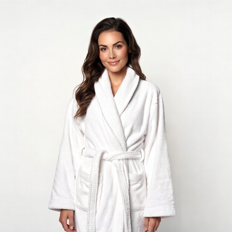 Woman in white bathrobe Woman in white bathrobe
